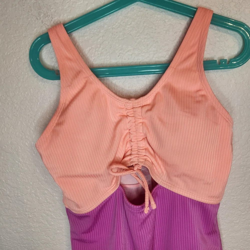 Justice Beach Two-Tone Peach and Purple One-Piece Swimsuit youth L 12 14